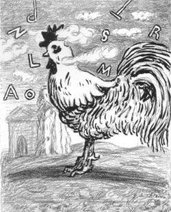 Giorgio De Chirico, 'Gallo' (da 'Ebdòmeros', Roma: Bestetti, 1972)