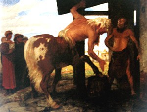 Arnold Bocklin, 'Il centauro dal maniscalco' (1888)